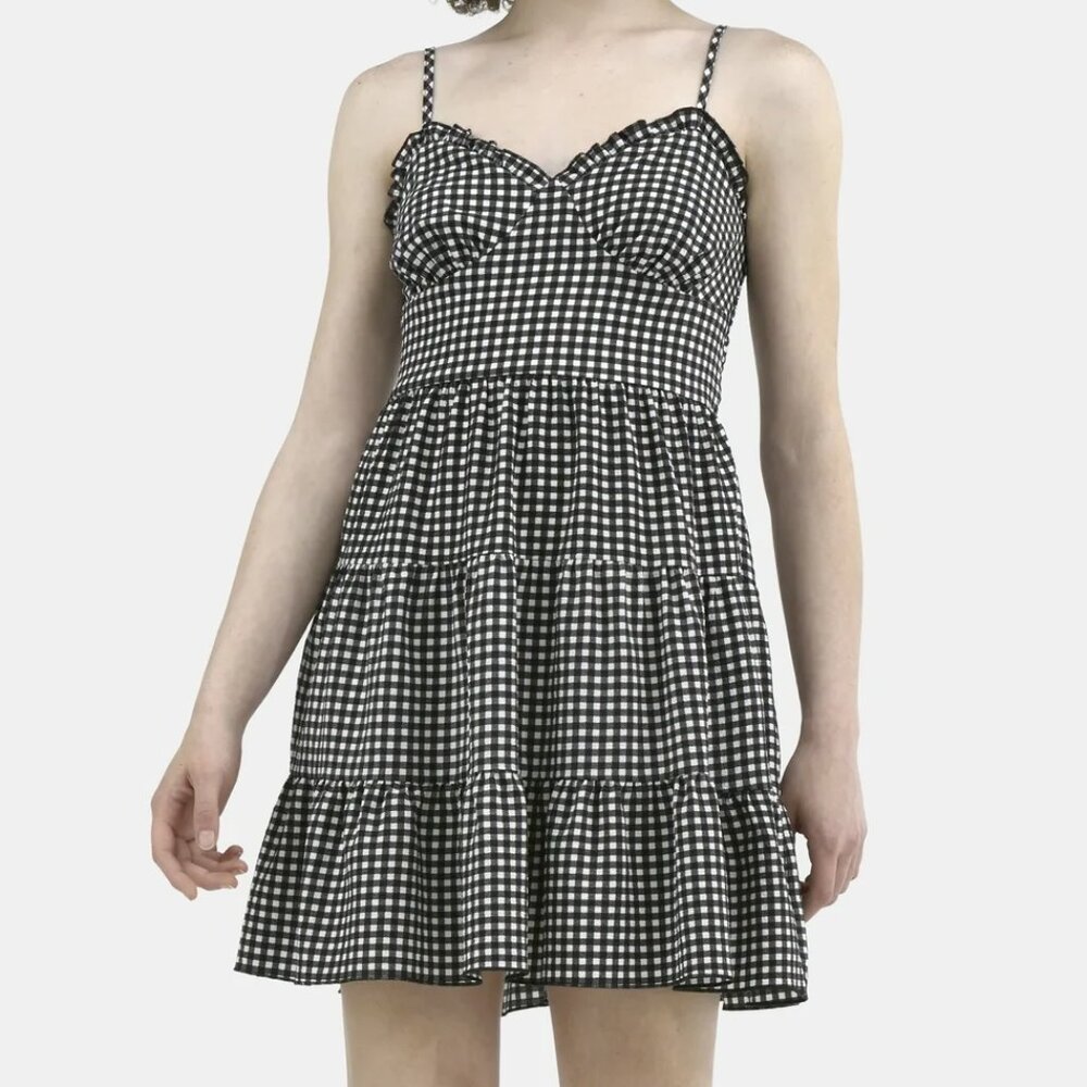 NWT, SZ L, Mini Tiered Sundress, Black & White Gingham